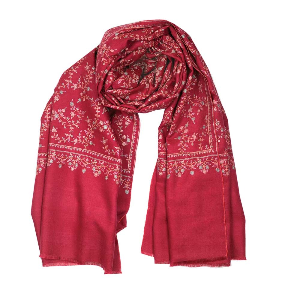 Embroidered Pashmina Shawl - Red
