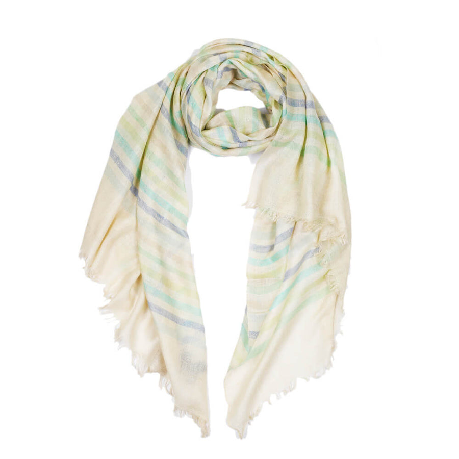 Ikat Cashmere Pashmina Stole - White & Blue Stripes