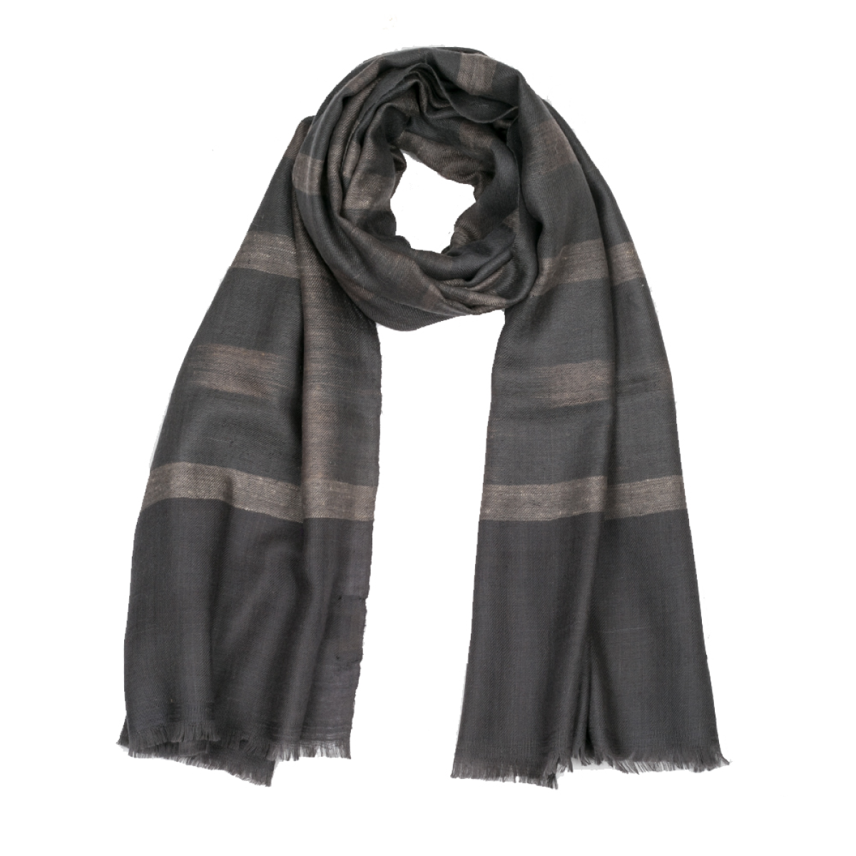 Ikat Cashmere Pashmina Stole - Dark Grey