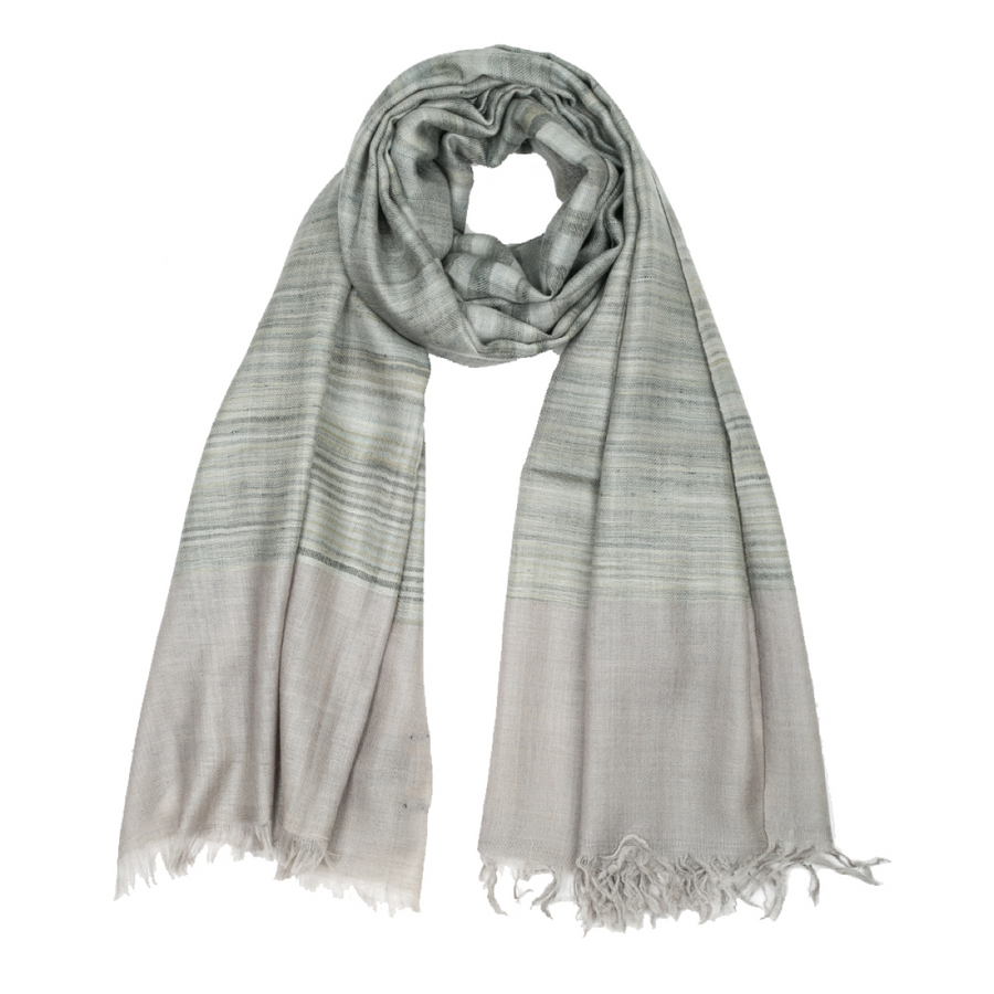 Ikat Cashmere Pashmina Stole - Light Grey