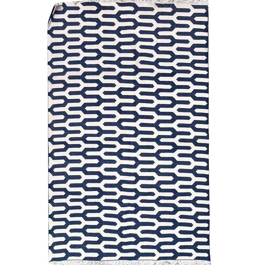 Cotton Floor Rugs - Blue and White Chain (Made to Order)