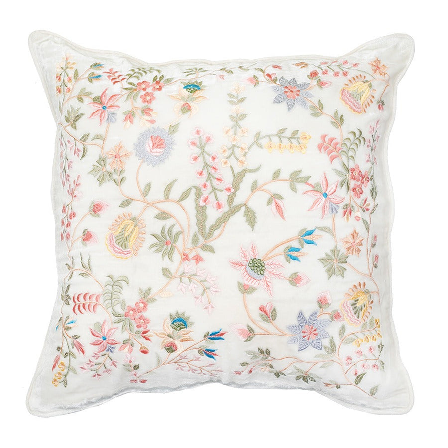 Designer Embroidered Cushion Cover - White