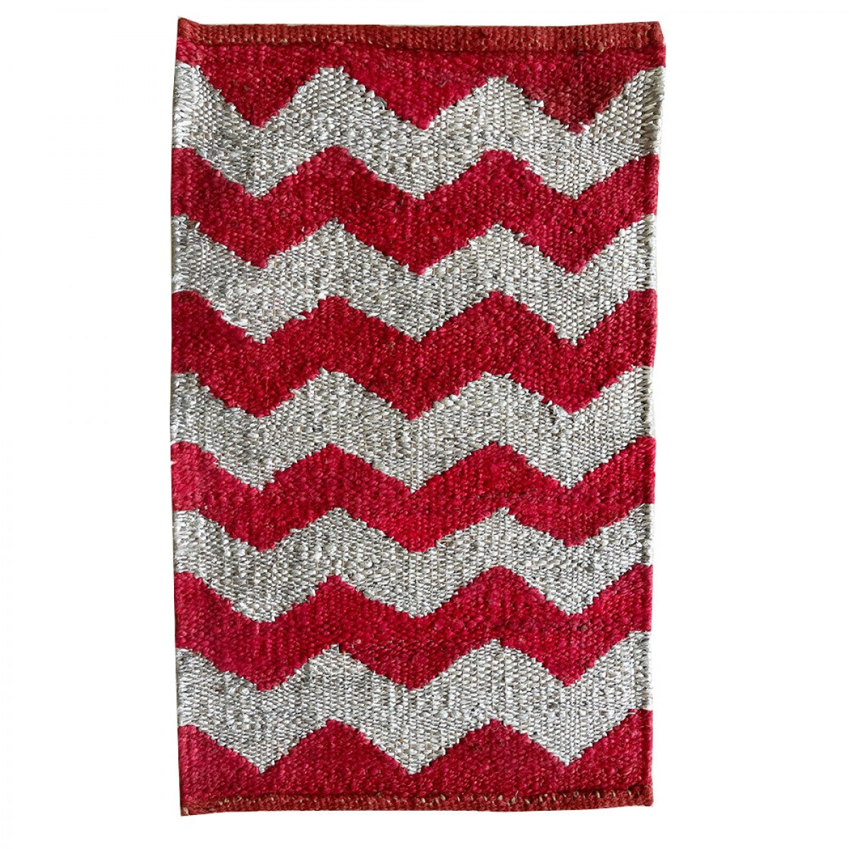 Handmade Natural Fiber Hemp Doormats Silver Zari - Red