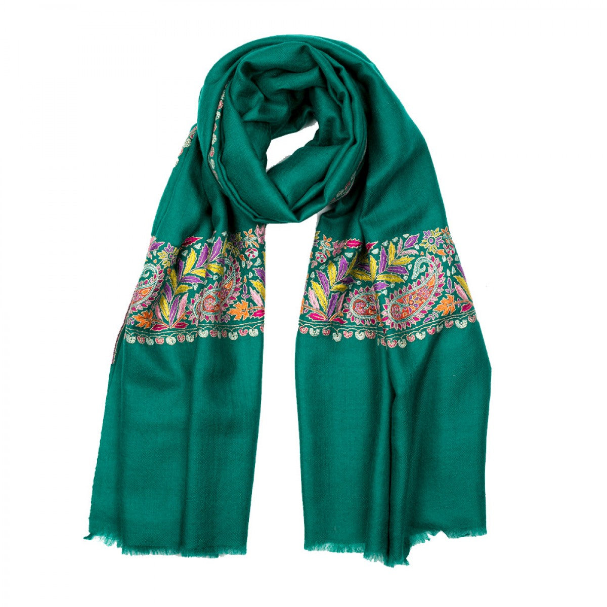 Embroidered Pashmina Stole - Deep Green