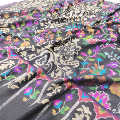 Handwoven Kani Pashmina Shawl - Black Multi Color Floral