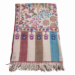 Handwoven Kani Pashmina Shawl - Blue & Moss Green Floral
