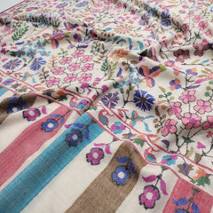 Handwoven Kani Pashmina Shawl - Blue & Moss Green Floral