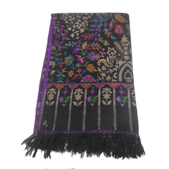 Handwoven Kani Pashmina Shawl - Black Multi Color Floral
