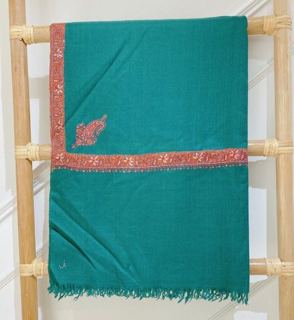 Embroidered Pashmina Stole - Teal Green Chinar