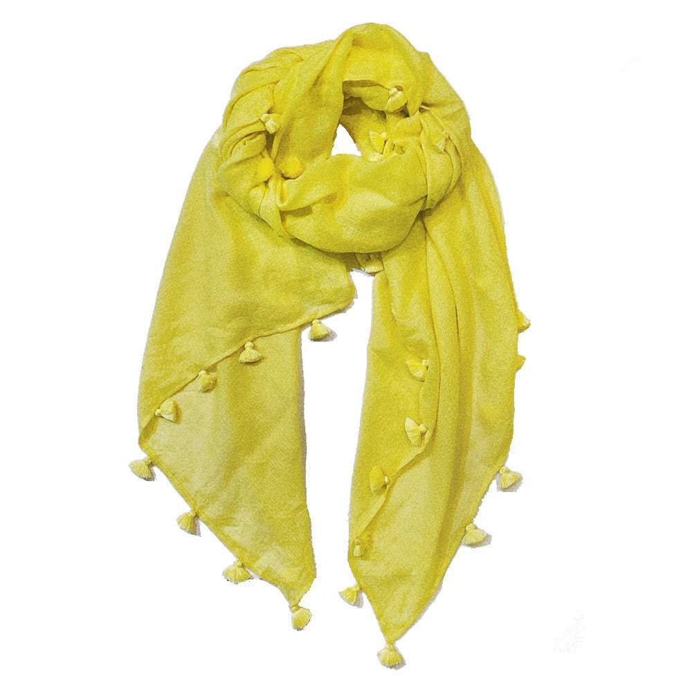 Pom Pom Pashmina Stole - Lemon