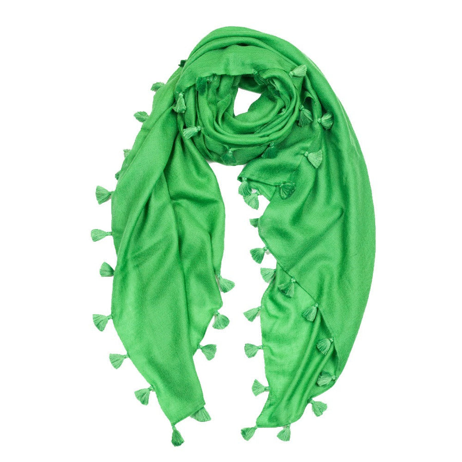 Pom Pom Pashmina Stole - Emerald Green